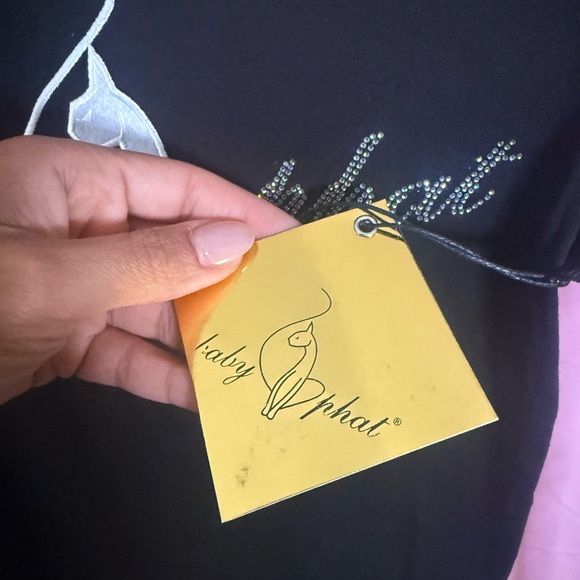 Baby Phat Black Tee with Silver Cat Design, Size Medium - Picture 3 of 5